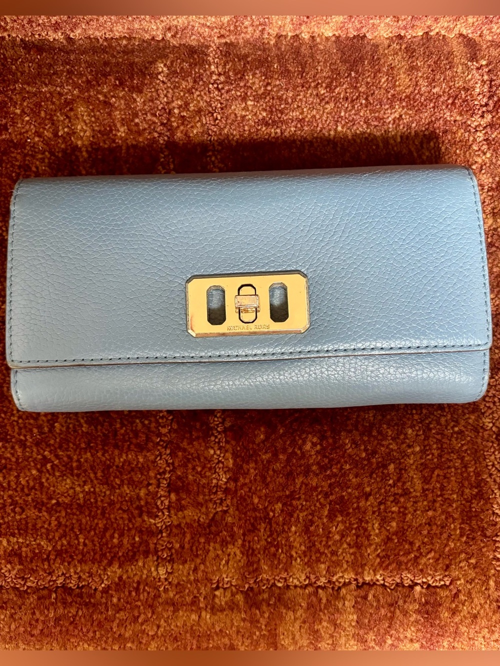 Michael Kors Blue Leather Clutch with Gold Hardware